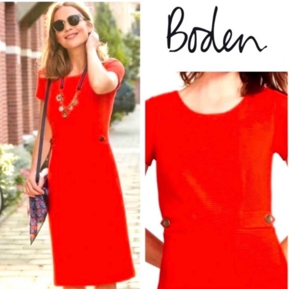 BODEN Red Cordelia Ottomon Ribbed Textured Button Detail Sheath Dress Size 6 R - Picture 1 of 11